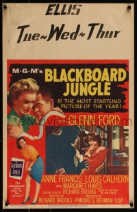 4b0058 BLACKBOARD JUNGLE WC 1955 Richard Brooks classic, Glenn Ford, art of Margaret Hayes attacked!