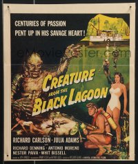4b0065 CREATURE FROM THE BLACK LAGOON 2D WC 1954 great art of monster, Julia Adams & scuba divers!