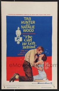 4b0076 GIRL HE LEFT BEHIND WC 1956 romantic image of Tab Hunter about to kiss Natalie Wood, rare!