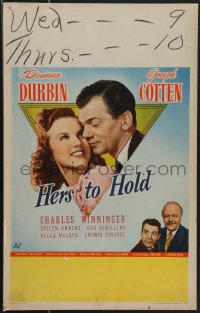4b0082 HERS TO HOLD WC 1943 romantic close up of Deanna Durbin & Joseph Cotten, ultra rare!