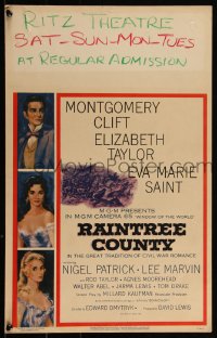 4b0111 RAINTREE COUNTY WC 1957 art of Montgomery Clift, Elizabeth Taylor & Eva Marie Saint!