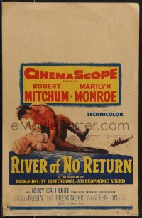 4b0114 RIVER OF NO RETURN WC 1954 great artwork of Robert Mitchum holding down sexy Marilyn Monroe!
