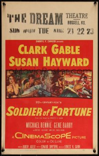 4b0121 SOLDIER OF FORTUNE WC 1955 art of Clark Gable shooting gun, plus sexy Susan Hayward!