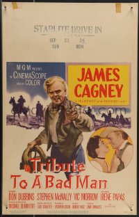 4b0133 TRIBUTE TO A BAD MAN WC 1956 great art of cowboy James Cagney, pretty Irene Papas!