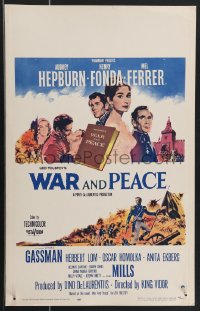 4b0137 WAR & PEACE WC 1956 art of Audrey Hepburn, Henry Fonda & Mel Ferrer, Leo Tolstoy epic!