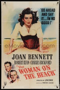 4b1227 WOMAN ON THE BEACH 1sh 1946 Ryan, Bickford, go ahead & say it, sexy Joan Bennett is no good!