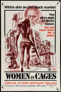 4b1228 WOMEN IN CAGES 1sh 1971 Joe Smith art of sexy caged girls behind bars, warden Pam Grier!