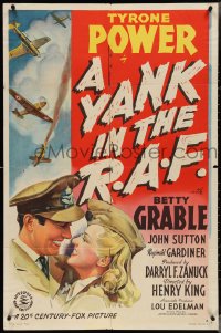 4b1232 YANK IN THE R.A.F. 1sh 1941 art of smiling Tyrone Power & Betty Grable in uniform