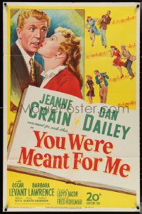 4b1236 YOU WERE MEANT FOR ME 1sh 1948 art of Jeanne Crain kissing Big Bandleader Dan Dailey!