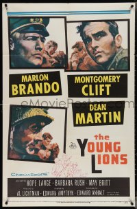 4b1239 YOUNG LIONS 1sh 1958 art of Nazi Marlon Brando, Dean Martin & Montgomery Clift!