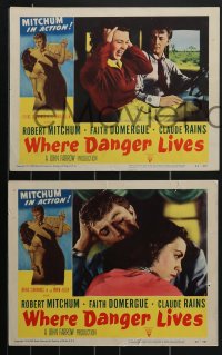 4b0760 WHERE DANGER LIVES 4 LCs 1950 great images of Robert Mitchum & sexy Faith Domergue!