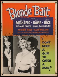 4c0340 BLONDE BAIT 30x40 1956 sexy smoking bad girl Beverly Michaels is a silken trap, ultra rare!
