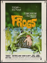4c0048 FROGS 30x40 1972 man-eating amphibian with human hand hanging from mouth, ultra rare!