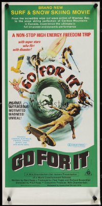 4c0054 GO FOR IT Aust daybill 1976 cool surfing, skateboarding & extreme sports art!