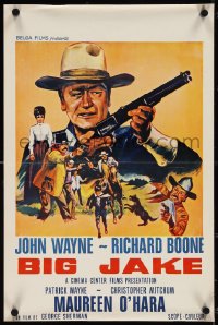 4c0233 BIG JAKE Belgian 1971 art of Richard Boone & John Wayne with rifle!