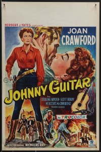 4c0241 JOHNNY GUITAR Belgian 1954 artwork of Joan Crawford reaching for gun, Nicholas Ray classic!