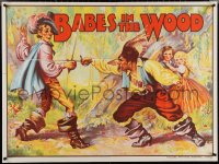 4c0030 BABES IN THE WOOD stage play British quad 1930s artwork of kids watching men duelling!