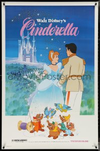 4c0807 CINDERELLA 1sh R1981 Walt Disney classic romantic cartoon, image of prince & mice!