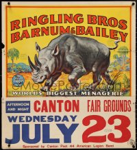 4c0009 RINGLING BROS BARNUM & BAILEY 21x28 circus poster 1950s Bill Bailey art of rhino, ultra rare!