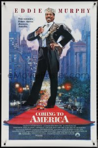 4c0813 COMING TO AMERICA 1sh 1988 great artwork of African Prince Eddie Murphy by Drew Struzan!