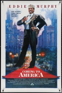 4c0812 COMING TO AMERICA int'l 1sh 1988 great artwork of African Prince Eddie Murphy by Drew Struzan!