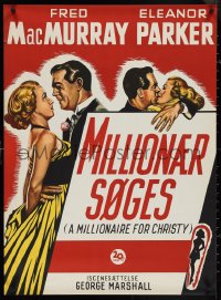 4c0524 MILLIONAIRE FOR CHRISTY Danish 1954 Fred MacMurray embraces Eleanor Parker, different!