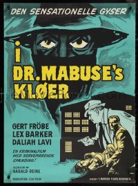 4c0534 RETURN OF DR MABUSE Danish 1962 Gert Froebe, Lex Barker, Wenzel art, different & rare!