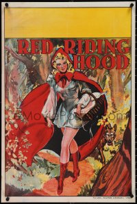 4c0376 RED RIDING HOOD stage play English double crown 1930s sexy Red with wolf trailing behind!