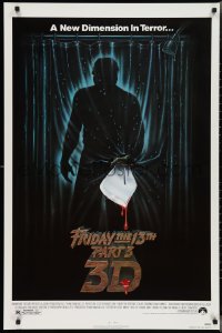 4c0854 FRIDAY THE 13th PART 3 - 3D 1sh 1982 slasher sequel, art of Jason stabbing through shower!