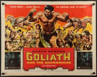 4c0289 GOLIATH & THE BARBARIANS 1/2sh 1959 art of Steve Reeves pulling 2 horses, sexy Chelo Alonso!