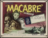 4c0296 MACABRE 1/2sh 1958 William Castle, Besser art of skeleton & screaming girls in graveyard!