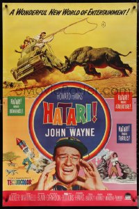 4c0883 HATARI DS 1sh 1962 Howard Hawks & John Wayne, early experimental double-sided one-sheet, rare!