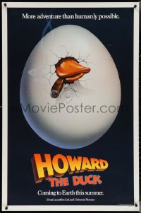 4c0894 HOWARD THE DUCK teaser 1sh 1986 George Lucas, great art of hatching egg with cigar in mouth!