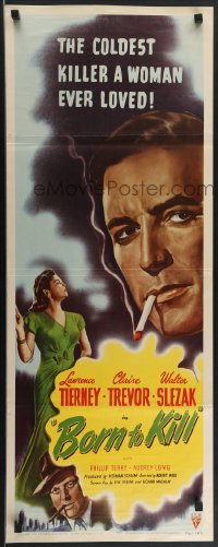 4c0086 BORN TO KILL insert 1946 classic noir art of smoking Lawrence Tierney & sexy Claire Trevor!