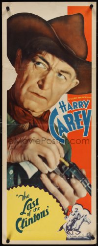 4c0099 HARRY CAREY SR. insert 1935 art of the cowboy star, plus huge headshot, Last of the Clintons