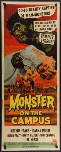 4c0108 MONSTER ON THE CAMPUS insert 1958 science blunders, beast seeks body of living man!