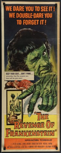 4c0114 REVENGE OF FRANKENSTEIN insert 1958 great art of Peter Cushing in the greatest horrorama!