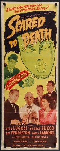 4c0116 SCARED TO DEATH insert 1947 Bela Lugosi horror comedy, death mask artwork over cast!