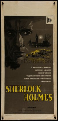 4c0080 SHERLOCK HOLMES & THE DEADLY NECKLACE Italian locandina 1964 Christopher Lee, different art!