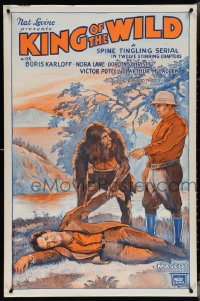 4c0914 KING OF THE WILD 1sh R1946 Karloff top-billed, half-man half-ape grabbing unconscious man!