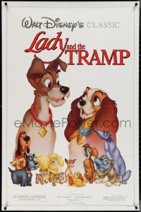 4c0918 LADY & THE TRAMP 1sh R1986 Walt Disney romantic canine dog classic cartoon, great cast image!