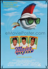 4c0948 MAJOR LEAGUE 1sh 1989 Charlie Sheen, Tom Berenger, wacky art of baseball with mohawk!
