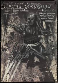 4c0558 SEVEN SAMURAI Polish 27x38 R1987 Akira Kurosawa's Shichinin No Samurai, Mifune, Pagowski art!