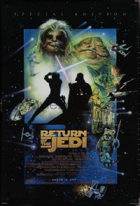 4c0999 RETURN OF THE JEDI style E advance 1sh R1997 George Lucas classic, cool art by Drew Struzan!