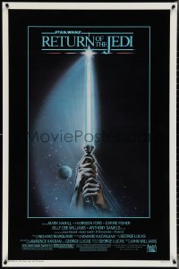4c0998 RETURN OF THE JEDI 1sh 1983 George Lucas, art of hands holding lightsaber by Reamer!