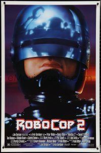 4c1007 ROBOCOP 2 DS 1sh 1990 great close up of cyborg policeman Peter Weller, sci-fi sequel!