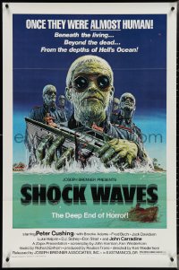 4c1025 SHOCK WAVES 1sh 1977 art of Nazi ocean zombies terrorizing boat, once they were ALMOST human