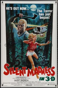 4c1031 SILENT MADNESS 1sh 1984 3D psycho, cool horror art, he's out now & the terror has just begun!