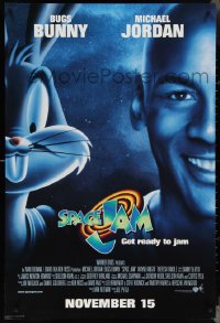 4c1041 SPACE JAM advance DS 1sh 1996 cool dark image of Michael Jordan & Bugs Bunny in outer space!