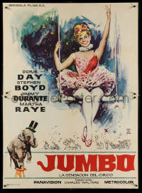 4c0418 JUMBO Spanish 1962 completely different art of Doris Day and elephant by Montalban, rare!